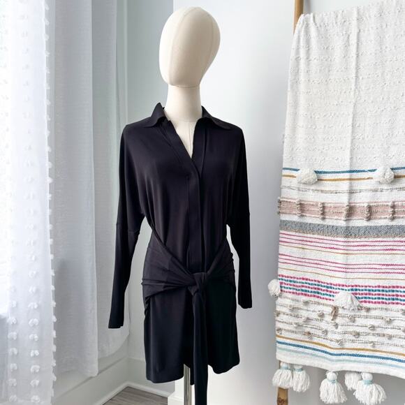 Norma Kamali Black Tie Front Long Sleeves Lightweight Mini Dress Women’s Size XS - Picture 4 of 16